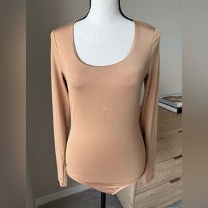 Express Body Contour Long Sleeve Bodysuit - Nude